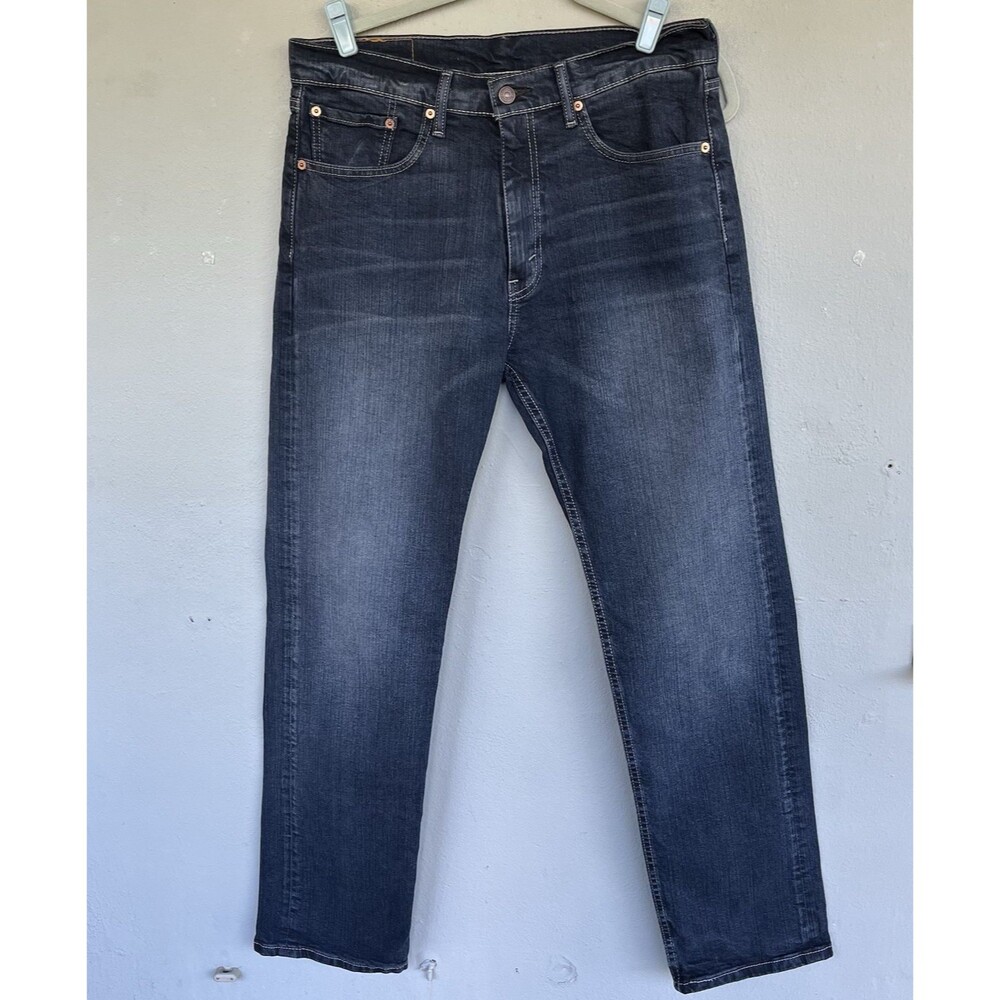 Levi's 505 Jeans Mens 33x32 Straight Leg Dark Wash Distressed 90s Casual W-32"
